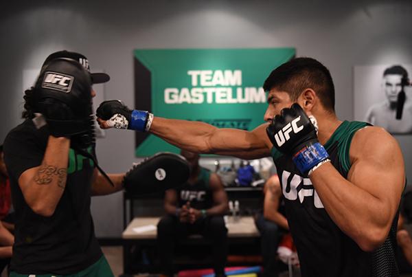 LAS VEGAS, NV - APRIL 21: Hector Aldana warms up before facing Enrique Marin in the semi-finals during the filming of The Ultimate Fighter Latin America: Team Gastelum vs Team Escudero on April 21, 2015 in Las Vegas, Nevada. (Photo by Brandon Magnus/Zuf
