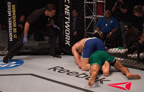 LAS VEGAS, NV - APRIL 21: Enrique Marin (top) attempts to submit Hector Aldana in the semi-finals during the filming of The Ultimate Fighter Latin America: Team Gastelum vs Team Escudero on April 21, 2015 in Las Vegas, Nevada. (Photo by Brandon Magnus/Z