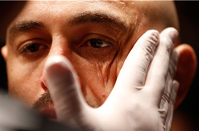 BOSTON, MA - AUGUST 17: Manny Gamburyan prepares to enter the Octagon before his UFC featherweight bout at TD Garden on August 17, 2013 in Boston, Massachusetts. (Photo by Josh Hedges/Zuffa LLC/Zuffa LLC via Getty Images)