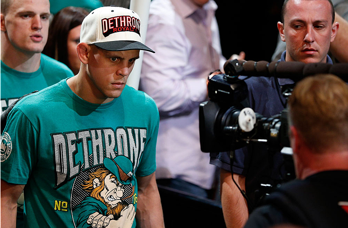 BOSTON, MA - AUGUST 17:  Boston's Joe Lauzon enters the arena before his UFC lightweight bout against Michael Johnson at TD Garden on August 17, 2013 in Boston, Massachusetts. (Photo by Josh Hedges/Zuffa LLC/Zuffa LLC via Getty Images)