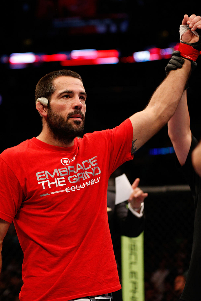 BOSTON, MA - AUGUST 17: Matt Brown reacts after his knockout victory over Mike Pyle in their UFC welterweight bout at TD Garden on August 17, 2013 in Boston, Massachusetts. (Photo by Josh Hedges/Zuffa LLC/Zuffa LLC via Getty Images)