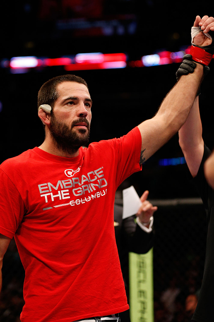 BOSTON, MA - AUGUST 17:  Matt Brown reacts after his knockout victory over Mike Pyle in their UFC welterweight bout at TD Garden on August 17, 2013 in Boston, Massachusetts. (Photo by Josh Hedges/Zuffa LLC/Zuffa LLC via Getty Images)