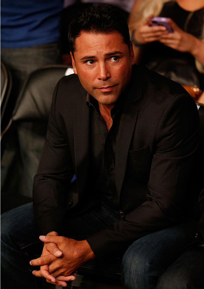 BOSTON, MA - AUGUST 17:  Boxing legend Oscar De La Hoya attends the UFC on FOX Sports 1 event at TD Garden on August 17, 2013 in Boston, Massachusetts. (Photo by Josh Hedges/Zuffa LLC/Zuffa LLC via Getty Images)