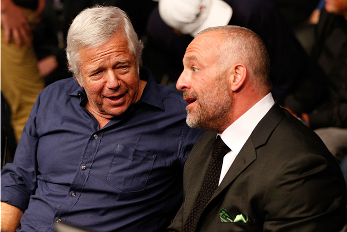 BOSTON, MA - AUGUST 17:  (L-R) New England Patriots owner Robert Kraft and UFC owner Lorenzo Fertitta attend the UFC on FOX Sports 1 event at TD Garden on August 17, 2013 in Boston, Massachusetts. (Photo by Josh Hedges/Zuffa LLC/Zuffa LLC via Getty Images