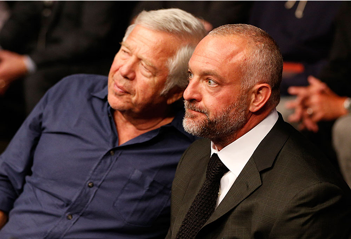 BOSTON, MA - AUGUST 17: (L-R) New England Patriots owner Robert Kraft and UFC owner Lorenzo Fertitta attend the UFC on FOX Sports 1 event at TD Garden on August 17, 2013 in Boston, Massachusetts. (Photo by Josh Hedges/Zuffa LLC/Zuffa LLC via Getty Images