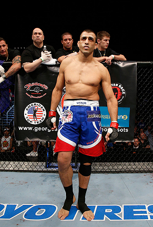 GOLD COAST, AUSTRALIA - DECEMBER 15:  George Sotiropoulos stands in the Octagon before his lightweight fight against Ross Pearson at the UFC on FX event on December 15, 2012  at Gold Coast Convention and Exhibition Centre in Gold Coast, Australia.  (Photo