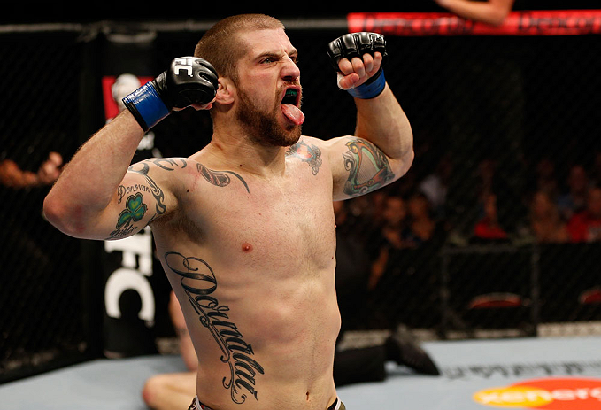 GOLD COAST, AUSTRALIA - DECEMBER 15:  Cody Donovan reacts after defeating Nick Penner during their light heavyweight fight at the UFC on FX event on December 15, 2012  at Gold Coast Convention and Exhibition Centre in Gold Coast, Australia.  (Photo by Jos