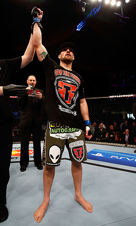GOLD COAST, AUSTRALIA - DECEMBER 15:  Cody Donovan reacts after defeating Nick Penner during their light heavyweight fight at the UFC on FX event on December 15, 2012  at Gold Coast Convention and Exhibition Centre in Gold Coast, Australia.  (Photo by Jos