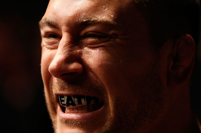 GOLD COAST, AUSTRALIA - DECEMBER 15:  Mike Pierce prepares to enter the Octagon before his welterweight fight against Seth Baczynski at the UFC on FX event on December 15, 2012  at Gold Coast Convention and Exhibition Centre in Gold Coast, Australia.  (Ph