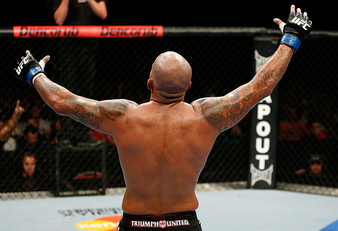 GOLD COAST, AUSTRALIA - DECEMBER 15:  Joey Beltran reacts after his light heavyweight fight against Igor Pokrajac at the UFC on FX event on December 15, 2012  at Gold Coast Convention and Exhibition Centre in Gold Coast, Australia.  (Photo by Josh Hedges/