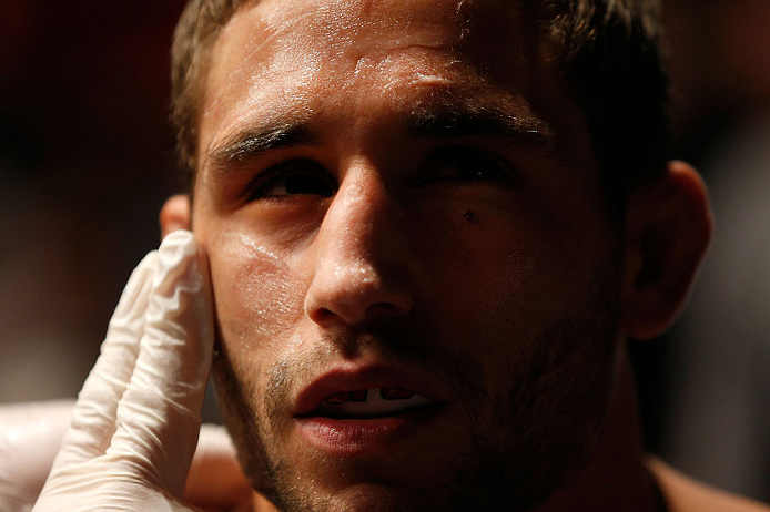 GOLD COAST, AUSTRALIA - DECEMBER 15:  Chad Mendes prepares to enter the Octagon before his featherweight fight against Yaotzin Meza at the UFC on FX event on December 15, 2012  at Gold Coast Convention and Exhibition Centre in Gold Coast, Australia.  (Pho
