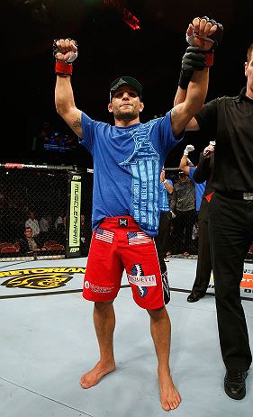 GOLD COAST, AUSTRALIA - DECEMBER 15:  Chad Mendes reacts after knocking out Yaotzin Meza during their featherweight fight at the UFC on FX event on December 15, 2012  at Gold Coast Convention and Exhibition Centre in Gold Coast, Australia.  (Photo by Josh