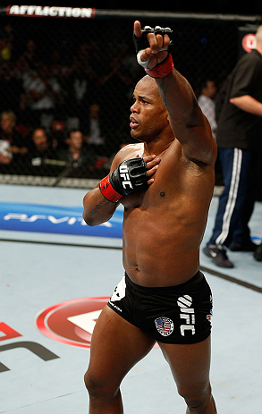 GOLD COAST, AUSTRALIA - DECEMBER 15:  Hector Lombard reacts after knocking out Rousimar Palhares during their middleweight fight at the UFC on FX event on December 15, 2012  at Gold Coast Convention and Exhibition Centre in Gold Coast, Australia.  (Photo 