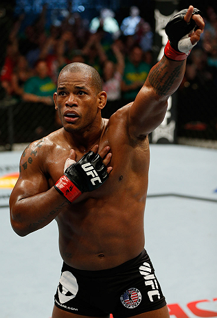 GOLD COAST, AUSTRALIA - DECEMBER 15:  Hector Lombard reacts after knocking out Rousimar Palhares during their middleweight fight at the UFC on FX event on December 15, 2012  at Gold Coast Convention and Exhibition Centre in Gold Coast, Australia.  (Photo 