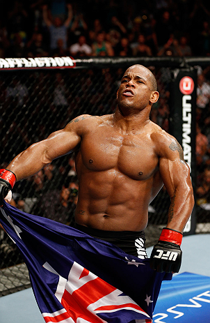 GOLD COAST, AUSTRALIA - DECEMBER 15:  Hector Lombard reacts after knocking out Rousimar Palhares during their middleweight fight at the UFC on FX event on December 15, 2012  at Gold Coast Convention and Exhibition Centre in Gold Coast, Australia.  (Photo 