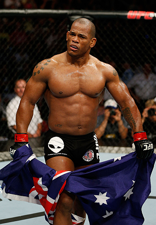GOLD COAST, AUSTRALIA - DECEMBER 15:  Hector Lombard reacts after knocking out Rousimar Palhares during their middleweight fight at the UFC on FX event on December 15, 2012  at Gold Coast Convention and Exhibition Centre in Gold Coast, Australia.  (Photo 