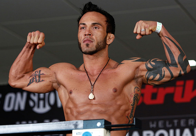 OKLAHOMA CITY, OK - JANUARY 11: Jorge Gurgel weighs in during the Strikeforce weigh-in event on January 11, 2013 at Chesapeake Energy Arena in Oklahoma City, Oklahoma. (Photo by Esther Lin/Forza LLC/Forza LLC via Getty Images)
