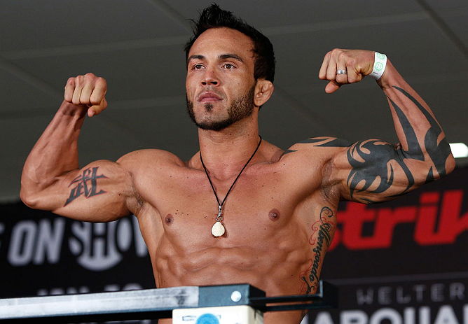 OKLAHOMA CITY, OK - JANUARY 11:  Jorge Gurgel weighs in during the Strikeforce weigh-in event on January 11, 2013 at Chesapeake Energy Arena in Oklahoma City, Oklahoma. (Photo by Esther Lin/Forza LLC/Forza LLC via Getty Images)