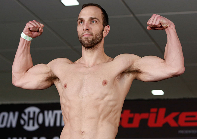 OKLAHOMA CITY, OK - JANUARY 11:  Trevor Smith weighs in during the Strikeforce weigh-in event on January 11, 2013 at Chesapeake Energy Arena in Oklahoma City, Oklahoma. (Photo by Esther Lin/Forza LLC/Forza LLC via Getty Images)