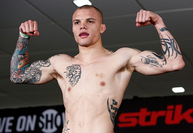 OKLAHOMA CITY, OK - JANUARY 11:  Anthony Smith weighs in during the Strikeforce weigh-in event on January 11, 2013 at Chesapeake Energy Arena in Oklahoma City, Oklahoma. (Photo by Esther Lin/Forza LLC/Forza LLC via Getty Images)