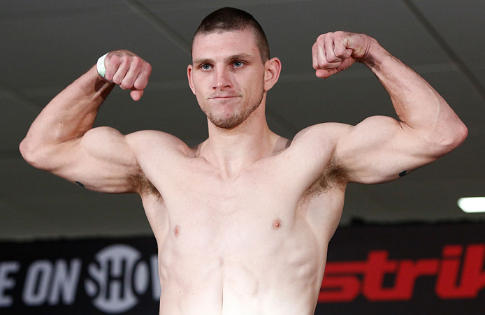 OKLAHOMA CITY, OK - JANUARY 11: Kurt Holobaugh weighs in during the Strikeforce weigh-in event on January 11, 2013 at Chesapeake Energy Arena in Oklahoma City, Oklahoma. (Photo by Esther Lin/Forza LLC/Forza LLC via Getty Images)
