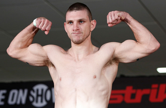 OKLAHOMA CITY, OK - JANUARY 11:  Kurt Holobaugh weighs in during the Strikeforce weigh-in event on January 11, 2013 at Chesapeake Energy Arena in Oklahoma City, Oklahoma. (Photo by Esther Lin/Forza LLC/Forza LLC via Getty Images)