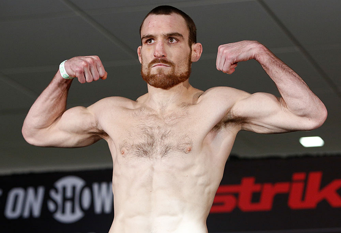 OKLAHOMA CITY, OK - JANUARY 11:  Pat Healy weighs in during the Strikeforce weigh-in event on January 11, 2013 at Chesapeake Energy Arena in Oklahoma City, Oklahoma. (Photo by Esther Lin/Forza LLC/Forza LLC via Getty Images)