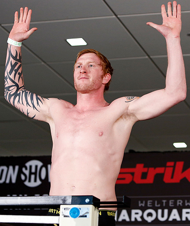 OKLAHOMA CITY, OK - JANUARY 11: Ed Herman weighs in during the Strikeforce weigh-in event on January 11, 2013 at Chesapeake Energy Arena in Oklahoma City, Oklahoma. (Photo by Esther Lin/Forza LLC/Forza LLC via Getty Images)