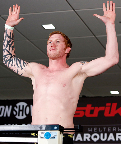 OKLAHOMA CITY, OK - JANUARY 11:  Ed Herman weighs in during the Strikeforce weigh-in event on January 11, 2013 at Chesapeake Energy Arena in Oklahoma City, Oklahoma. (Photo by Esther Lin/Forza LLC/Forza LLC via Getty Images)