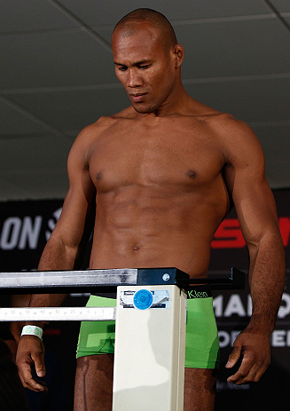 OKLAHOMA CITY, OK - JANUARY 11:  Ronaldo "Jacare" Souza during the Strikeforce weigh-in event on January 11, 2013 at Chesapeake Energy Arena in Oklahoma City, Oklahoma. (Photo by Esther Lin/Forza LLC/Forza LLC via Getty Images)