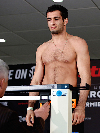 OKLAHOMA CITY, OK - JANUARY 11:  Gegard Mousasi weighs in during the Strikeforce weigh-in event on January 11, 2013 at Chesapeake Energy Arena in Oklahoma City, Oklahoma. (Photo by Esther Lin/Forza LLC/Forza LLC via Getty Images)