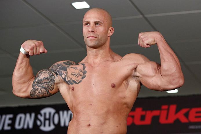 OKLAHOMA CITY, OK - JANUARY 11: Nandor Guelmino weighs in during the Strikeforce weigh-in event on January 11, 2013 at Chesapeake Energy Arena in Oklahoma City, Oklahoma. (Photo by Esther Lin/Forza LLC/Forza LLC via Getty Images)