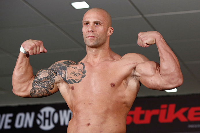 OKLAHOMA CITY, OK - JANUARY 11:  Nandor Guelmino weighs in during the Strikeforce weigh-in event on January 11, 2013 at Chesapeake Energy Arena in Oklahoma City, Oklahoma. (Photo by Esther Lin/Forza LLC/Forza LLC via Getty Images)