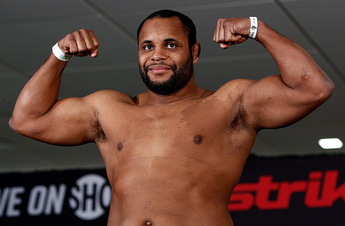 OKLAHOMA CITY, OK - JANUARY 11: Daniel Cormier weighs in during the Strikeforce weigh-in event on January 11, 2013 at Chesapeake Energy Arena in Oklahoma City, Oklahoma. (Photo by Esther Lin/Forza LLC/Forza LLC via Getty Images)