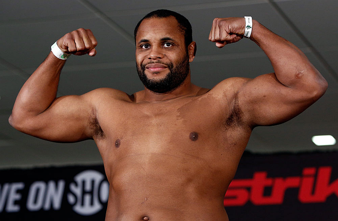 OKLAHOMA CITY, OK - JANUARY 11:  Daniel Cormier weighs in during the Strikeforce weigh-in event on January 11, 2013 at Chesapeake Energy Arena in Oklahoma City, Oklahoma. (Photo by Esther Lin/Forza LLC/Forza LLC via Getty Images)