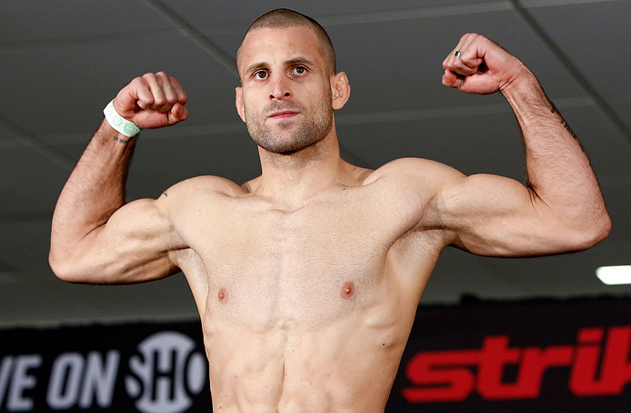 OKLAHOMA CITY, OK - JANUARY 11: Tarec Saffiedine weighs in during the Strikeforce weigh-in event on January 11, 2013 at Chesapeake Energy Arena in Oklahoma City, Oklahoma. (Photo by Esther Lin/Forza LLC/Forza LLC via Getty Images)