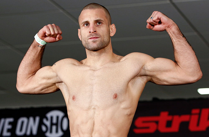 OKLAHOMA CITY, OK - JANUARY 11:  Tarec Saffiedine weighs in during the Strikeforce weigh-in event on January 11, 2013 at Chesapeake Energy Arena in Oklahoma City, Oklahoma. (Photo by Esther Lin/Forza LLC/Forza LLC via Getty Images)