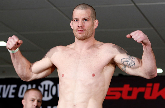 OKLAHOMA CITY, OK - JANUARY 11: Nate Marquardt weighs in during the Strikeforce weigh-in event on January 11, 2013 at Chesapeake Energy Arena in Oklahoma City, Oklahoma. (Photo by Esther Lin/Forza LLC/Forza LLC via Getty Images)