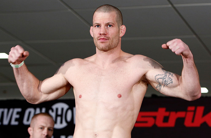 OKLAHOMA CITY, OK - JANUARY 11:  Nate Marquardt weighs in during the Strikeforce weigh-in event on January 11, 2013 at Chesapeake Energy Arena in Oklahoma City, Oklahoma. (Photo by Esther Lin/Forza LLC/Forza LLC via Getty Images)