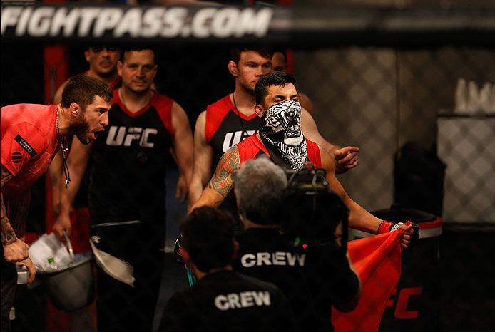 BUENOS AIRES, ARGENTINA - MAY 20:  Pablo Sabori prepares to enter the Octagon before facing Santiago Cardenas during the filming of The Ultimate Fighter Latin America: Team Liddell vs Team Griffin on May 20, 2016 in Buenos Aires, Argentina. (Photo by Gabr