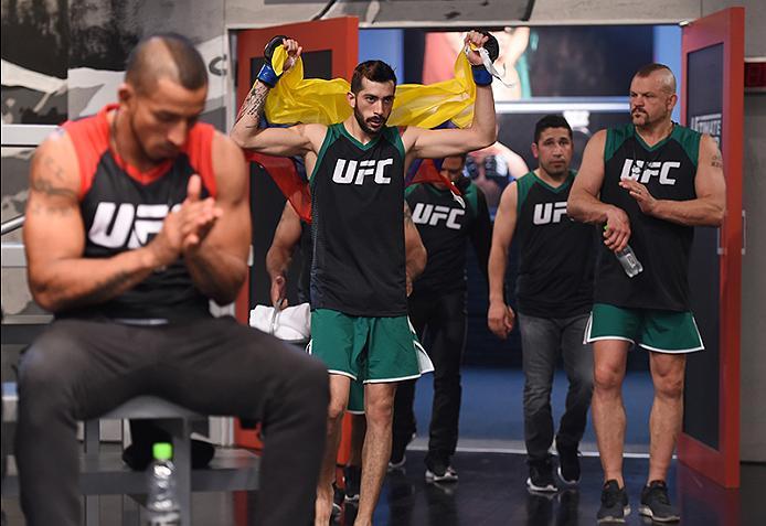 BUENOS AIRES, ARGENTINA - MAY 24: John Bedoya prepares to enter the Octagon before facing Walter Zamora during the filming of The Ultimate Fighter Latin America: Team Liddell vs Team Griffin on May 24, 2016 in Buenos Aires, Argentina. (Photo by Amilcar O