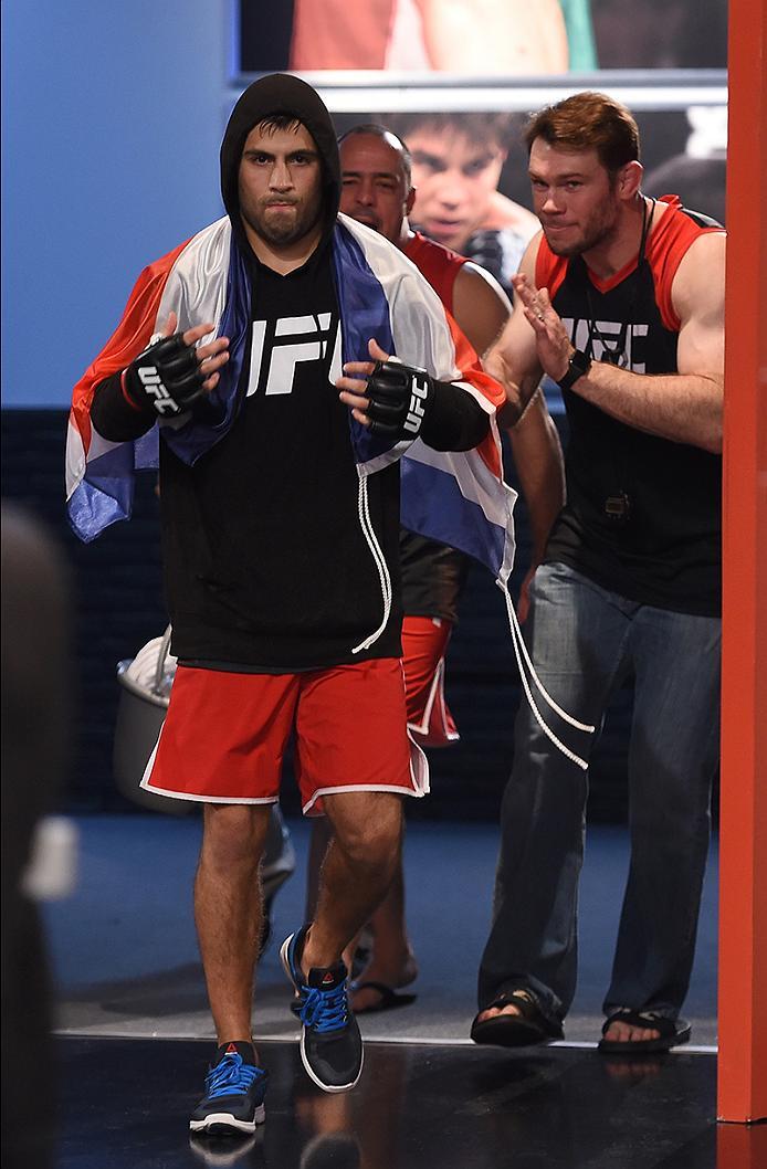 BUENOS AIRES, ARGENTINA - MAY 24: Walter Zamora prepares to enter the Octagon before facing John Bedoya during the filming of The Ultimate Fighter Latin America: Team Liddell vs Team Griffin on May 24, 2016 in Buenos Aires, Argentina. (Photo by Amilcar O