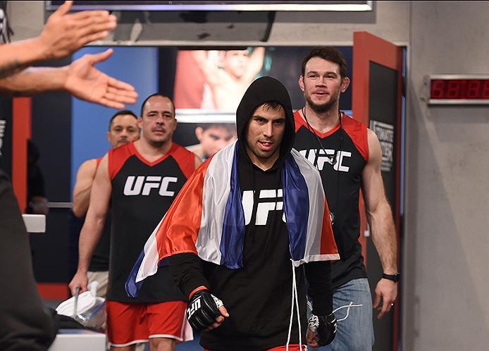 BUENOS AIRES, ARGENTINA - MAY 24: Walter Zamora prepares to enter the Octagon before facing John Bedoya during the filming of The Ultimate Fighter Latin America: Team Liddell vs Team Griffin on May 24, 2016 in Buenos Aires, Argentina. (Photo by Amilcar O