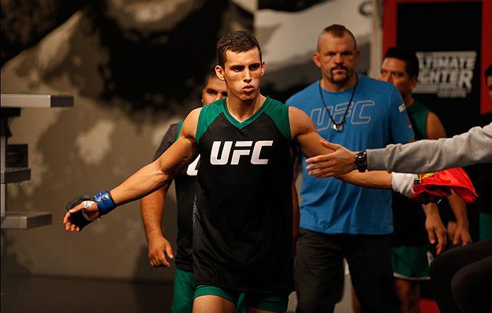 BUENOS AIRES, ARGENTINA - MAY 20: Claudio Puelles prepares to enter the Octagon before facing Jose David Flores during the filming of The Ultimate Fighter Latin America: Team Liddell vs Team Griffin on May 20, 2016 in Buenos Aires, Argentina. (Photo by G