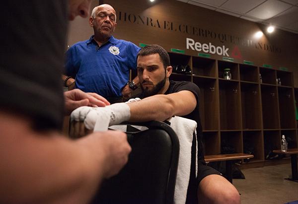 LAS VEGAS, NV - APRIL 3: Enrique Marin gets his hands wrapped before facing Kevin Mendinilla during the filming of The Ultimate Fighter Latin America: Team Gastelum vs Team Escudero on April 3, 2015 in Las Vegas, Nevada. (Photo by Brandon Magnus/Zuffa L