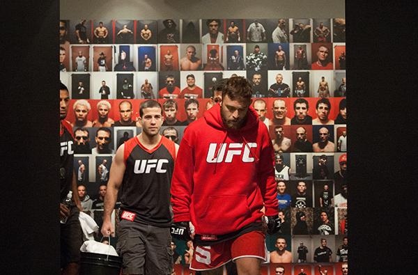 LAS VEGAS, NV - APRIL 3: Kevin Mendinilla prepares to enter the Octagon before facing Enrique Marin during the filming of The Ultimate Fighter Latin America: Team Gastelum vs Team Escudero on April 3, 2015 in Las Vegas, Nevada. (Photo by Brandon Magnus/
