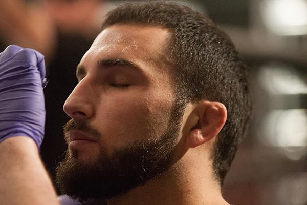 LAS VEGAS, NV - APRIL 3: Enrique Marin prepares to enter the Octagon before facing Kevin Mendinilla during the filming of The Ultimate Fighter Latin America: Team Gastelum vs Team Escudero on April 3, 2015 in Las Vegas, Nevada. (Photo by Brandon Magnus/