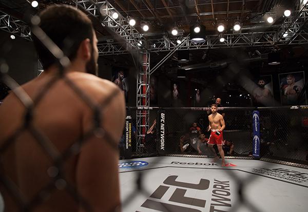 LAS VEGAS, NV - APRIL 3: Enrique Marin and Kevin Mendinilla face off during the filming of The Ultimate Fighter Latin America: Team Gastelum vs Team Escudero on April 3, 2015 in Las Vegas, Nevada. (Photo by Brandon Magnus/Zuffa LLC/Zuffa LLC via Getty I