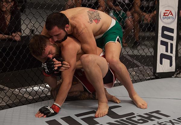 LAS VEGAS, NV - APRIL 3: Enrique Marin (top) controls the body of Kevin Mendinilla during the filming of The Ultimate Fighter Latin America: Team Gastelum vs Team Escudero on April 3, 2015 in Las Vegas, Nevada. (Photo by Brandon Magnus/Zuffa LLC/Zuffa L