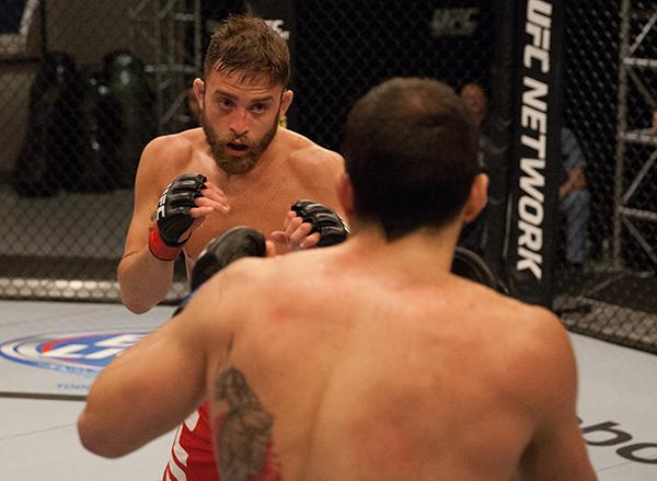 LAS VEGAS, NV - APRIL 3: (L-R) Kevin Mendinilla circles Enrique Marin during the filming of The Ultimate Fighter Latin America: Team Gastelum vs Team Escudero on April 3, 2015 in Las Vegas, Nevada. (Photo by Brandon Magnus/Zuffa LLC/Zuffa LLC via Getty